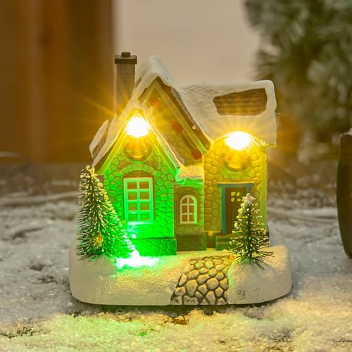DZAY Weihnachten Deko Weihnachtsdorf mit Beleuchtung Weihnachts Schneehaus Winterdorf mit Led-Lichtern Weihnachtshäuser,Weihnachtsdeko Häuser von Batteriebetriebene Weihnachtshaus Dekoration (01)