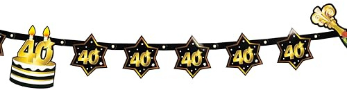 Tiwoca Deko zum 40. Geburtstag – schwarz-goldene Party-Girlande in edler Optik Zahl 40 – Stilvolle Geburtstagsdeko und Elegante Geschenkideen für Junge und Mädchen