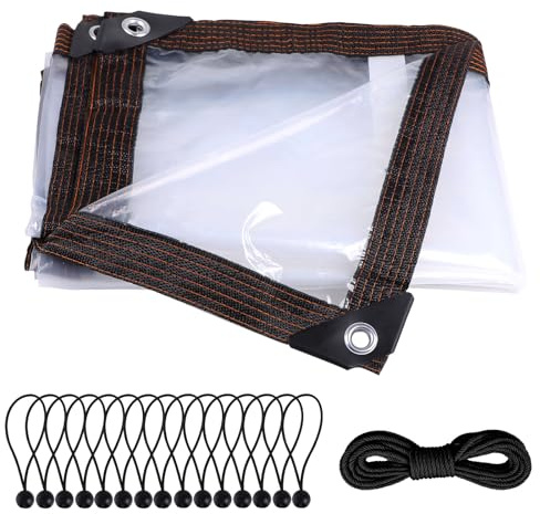 DBREAKS Lona Impermeable Transparente con Ojales, 3 x 3 m, Lonas Impermeables Exterior Transparente, para Exterior Terraza, Muebles de Jardín, Aislamiento de Plantas, con Cuerda