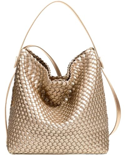 DSGUTWO Woven Tote Bag for Women Vegan Leather Shoulder Bags Top Handle Handbag, and Purses