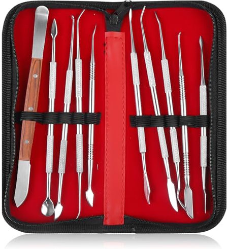 Behogan 10 Stück Modellierwerkzeug, Töpferwerkzeug Set Edelstahl Ton Werkzeug mit Tragetasche, Doppelendig Schnitzwerkzeug, Modelierwerkzeugset Ton Keramik Werkzeug Set für Keramik, Skulpturen