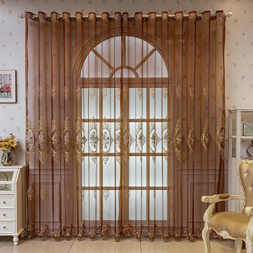 Wycian Gardine Querbehang Oben Vintage Gardinen Kaffee Voile 2er Pack mit Vintage-Blumenmuster H244 x B102 cm (2er Pack) Polyester