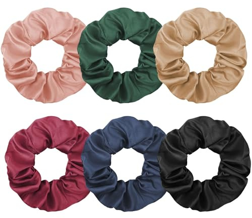LOPHE Satin hårsnoddar, stora satinscrunchies för kvinnor flickor, mjukare än silkeshårband, stora scrunchy hästsvanshållare, elastiska hårband, 6-pack, A