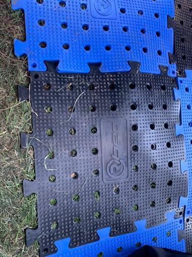 Heavy Duty Flooring for Gym, Garage. Extra Durable PVC Interlocking Floor Tiles for Events. Set of 4 Breathable Tiles With Holes for Grass and Drainage Non Slip Tiles to Protect Your Floor.