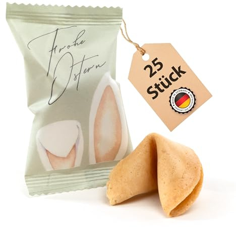 Lucky Treats - 25x Premium Ostern Glückskekse Grün - Vegan & Regional - Osterdeko fürs Osternest - Sprüche auf Deutsch und Englisch - Ideale Oster Süßigkeiten für Erwachsene und Kinder