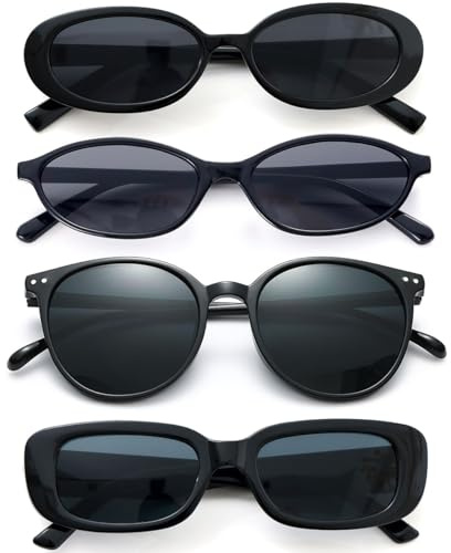 Dwenarry Sonnenbrille Damen Schwarze Vintage Sonnenbrillen Set Party Brille Retro 90er Partybrillen für Herren Frauen 4 Stücke