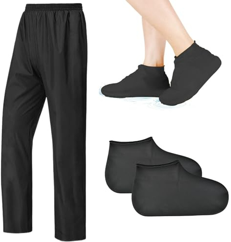 Zimoer Pantalon de Pluie Homme Pantalons Extérieurs imperméable Coupe Vent Moto Pantalon Pluie e 2 Paires de Surchaussures étanches pour la Randonnée, Le Trekking et Le Cyclisme (XXL, Noir)