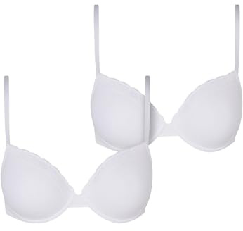 Urban Classics Dam-BH basic bomull bh spets 2-pack, bomullsbehå med spets, justerbara remmar, vadderad, 2-pack, Vit + vit, 80C