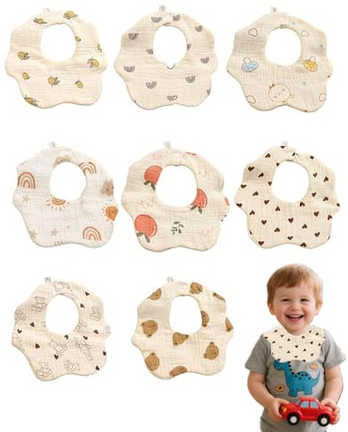 8 Packs Baby Bandana Drool Bibs 6-layer Cotton Soft and Absorbent Baby Dribble Bibs with 2 Adjustable Snap 360°Rotating Neck Muslin Infant Breathable Feeding Teething Drooler Unisex 0-36 Month Toddler