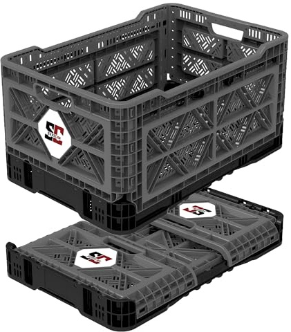 Surecan Heavy Duty Collapsible & Stackable Plastic Crate - Snap Lock Foldable Industrial Garage Storage Bin Container Utility Tote Basket