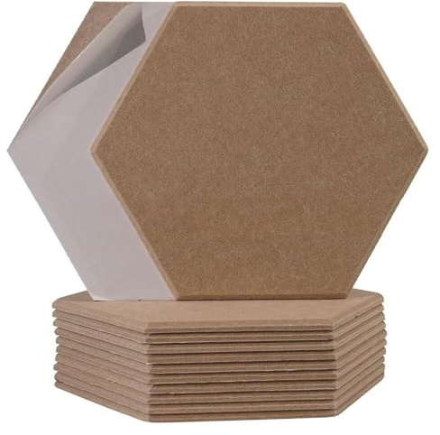 Hexagon Akustikplatten, 12 Stück, Schallabsorber Wandpaneele, 30 x 26 x 0,9 cm,Hohe Dichte Schallabsorber für Decken-/Tür-/Wanddekoration und Akustische Behandlung, Home/Gaming Deko (Braun)