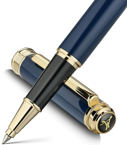 MCNTEIK 317 Rollerball - Stunning Luxury Blue Lacquer Pen with 24K Gold Finish, Schmidt Black Ink Refill, Fancy Gift Set for Men & Women, Professional, Graduation Executive Office, Nice Classic Pens