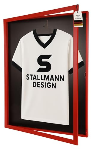 Trikotrahmen mit Drehtür – 'Rot' - Rückwand Schwarz | Größe: 90x70cm - von vorne bestückbar - stabile Metallaufhänger - Trikot Rahmen in Landes- & Vereinsfarben - UV-beständiges Acrylglas