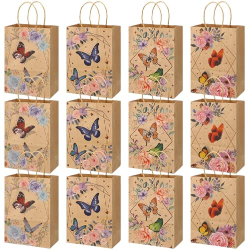Xinstroe 12 Stück Papiertüten Kinder Geschenktüten Partytüten Braun | Papier Tüten zum Verpacken von Geschenken, Giveaways, Kindergeburtstag, Hochzeit, Party