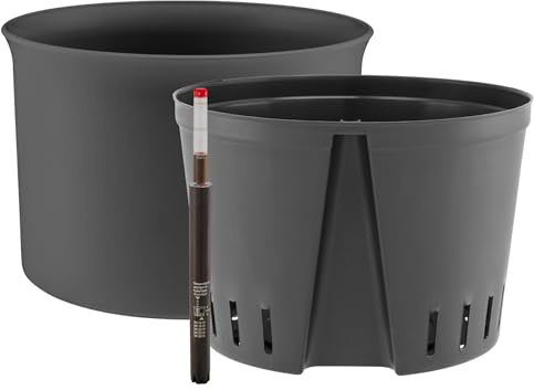 Leni Atlas Hydrokultur-Set Ø 31,4 cm Höhe 21,2 cm Anthrazit mit Kulturtopf | Blumentopf, Übertopf, Pflanztopf aus Kunststoff matt