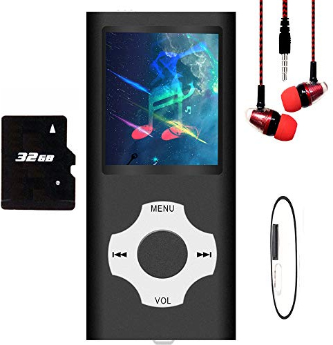 Hotechs MP3-Player/MP4-Player, MP3-Player mit 32 GB Speicherkarte, schlankes Design, digitales LCD-Display, 4,6 cm (1,8 Zoll) Display, FM-Radio (Schwarz)