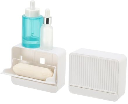 QUARKZMAN 2 Piezas Portajabón Antipolvo Blanco 4.72 X 3.94 Pulgadas | Portajabón De Pared Para Ducha Sin Taladro Con Adhesivo Para Baño