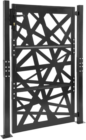 Portail de jardin en acier, moderne, noir, avec ouverture à 180° et serrure de sécurité, idéal comme brise-vue et porte de cour sûre pour le jardin, la terrasse et l'allée, 150 x 105 cm
