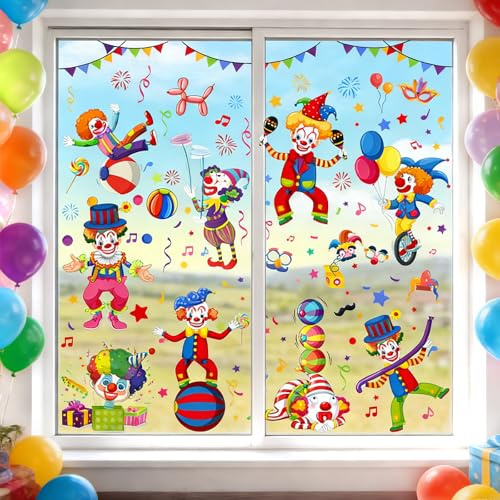 9 Blatt Fensterbilder Kölner Karneval Deko,Selbstklebend Clown Fenster Aufkleber für Köln Karneval Deko,Clown Fensterdeko, Fasching, Zirkus