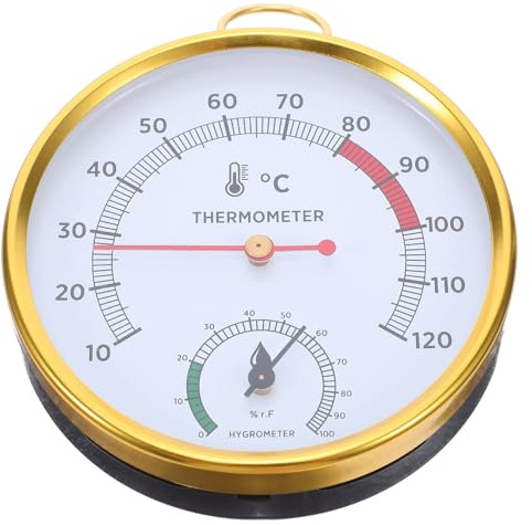 IWOWHERO Termómetro E Higrómetro para Sauna Resistente al Calor Medidor de Temperatura y Humedad Analógico Mini Higrómetro Redondo Colgante para Sala de Vapor y SPA Sensor Ambiental