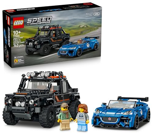 LEGO Speed Champions Jaguar Project 7 och Land Rover Defender 77264 | Leksak för barn från 10 år, modellbyggsats med 2 minifigurer, 2 leksaksbilar, present, 740 delar