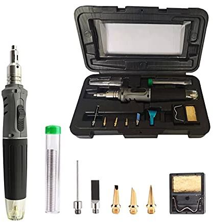 Stazione Saldante, 10 in 1 kit di saldatura for saldatura a gas butano professionale kit di saldatura di alta qualità mini gas saldatura all'ingrosso(Grey)