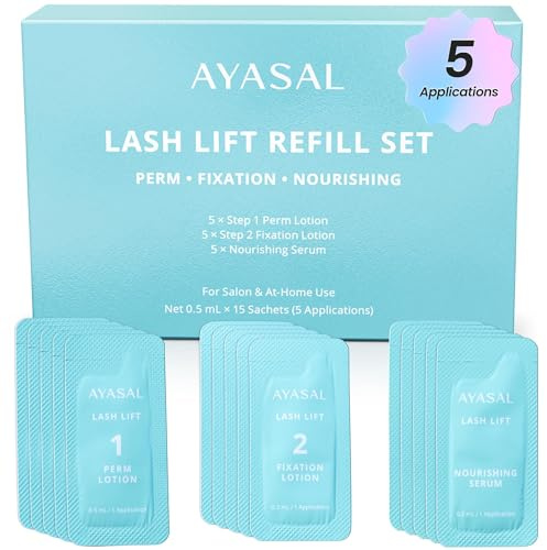 AYASAL Lash Lift Kit Refills: Step 1+2 Refill Set, Korean Thio-Free Lash Perm - Professional Long Lasting Results Up To 6-8 Weeks - Eyelash Curling Set at Home - For 5 Applications