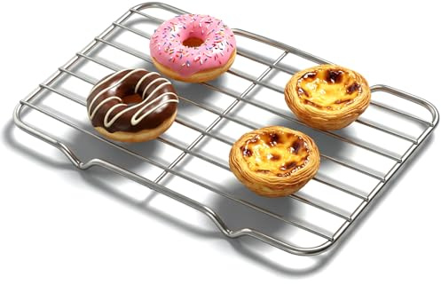 Classicseali Grill Rack, Stainless Steel Small Cooling Racks for Baking, Heavy Duty Small Baking Rack, with 4 Legs Rectangle Wire Cooking Racks for Meat, 5.3 X 8.46Inch