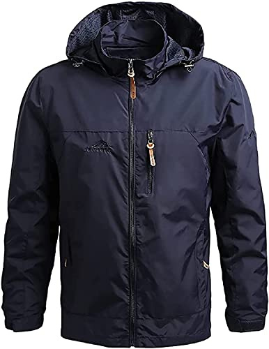 jacket Men Rain Suit Waterproof Motorcycle Cycling Hooded Windproof Rainwear Male Transition Jacket Hiking(Blue,Medium)