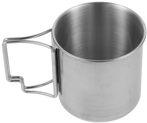 Tasse à Eau en Acier Inoxydable Argenté, Poignée Pliable, Mug de Camping | Mug Café, Timbale Inox, pour Jus et Boisson, Usage Pique-niques et Maison, Ambiance Bavaroise