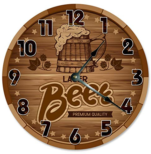 Sugar Vine Art Beer Clock Decorative Round Wall Clock Home Decor Large 10.5 Barrel Casket Crate Printed Wood Image