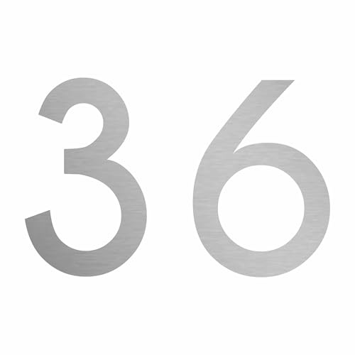 Hausnummer Aufkleber 36 in silber, 20 cm groß, wetterfest | Selbstklebend für Briefkasten, Haustür, Mülltonne, Tor, Garage und individuelle Beschriftungen