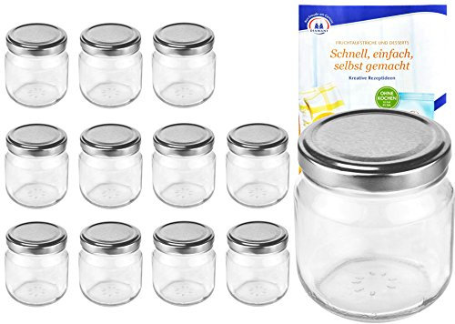 MamboCat 12er Set Rundgläser 212 ml nieder Deckelfarbe Silber to 66 inkl. Diamant Gelierzauber Rezeptheft, Marmeladengläser, Einmachgläser, Einweckgläser, Gläser