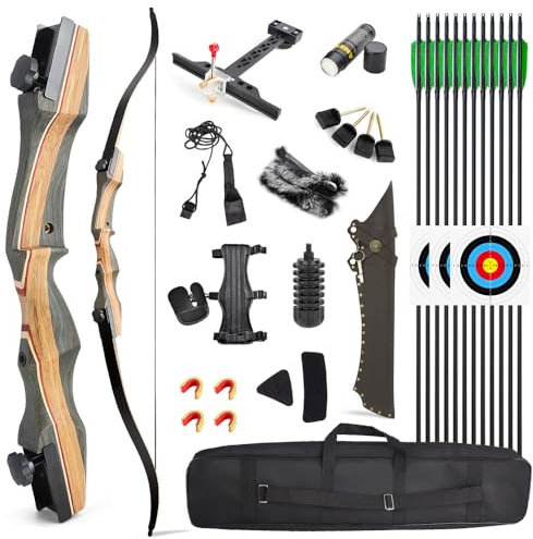 SHARROW 62 Zoll Takedown Recurve Bogen Hölzerner Riser 30-50lbs Sportbogen Traditionell Jagdbogen Holzbogen Longboegn Rechte Hand für Bogenschießen Jagd (Typ 2, 35lbs)
