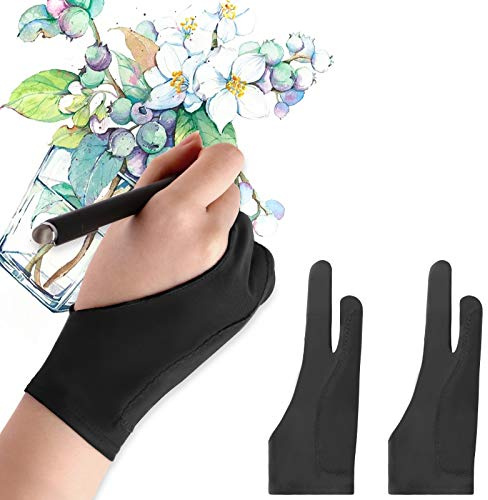 Mixoo Artists Gloves 2 Pack - Palm Rejection Gloves with Two Fingers for Paper Sketching, iPad, Graphics Drawing Tablet, Suitable for Left and Right Hand (Large)