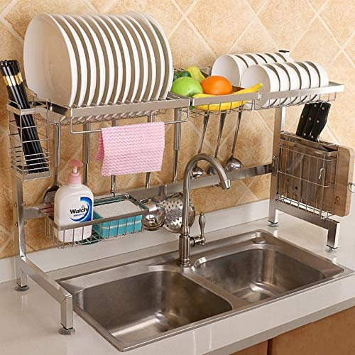Porte-cuisine 92cm cuisine en acier inoxydable Bol plat Fruit Basket Couteau en bloc Chopsticks vidange rack Support de stockage, version Deluxe