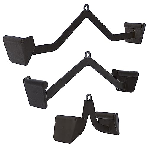 GORILLA SPORTS® Handtagsset med latsdragstång och bredder + snävt roddhandtag – uppsättning med 3 draghjälpmedel stål med gummibeläggning för kraftstation