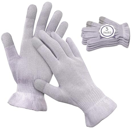 MIG4U Moisturizing Beauty Gloves Touchscreen Overnight Sleeping Glove for Women Dry Hands, Nighttime Lotion, Eczema, SPA, Cosmetic Treatment, Grey Purple 3 Pairs Size S/M