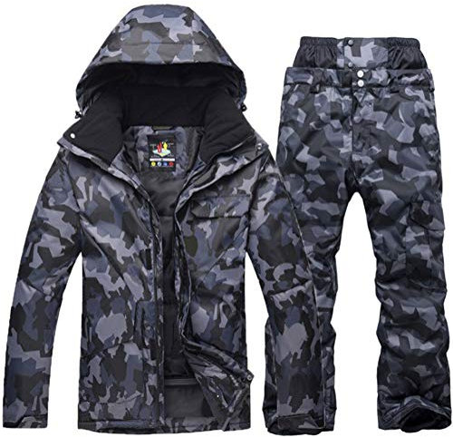YOJOLO Herren Skianzug Camouflage Skijacke Schneehose Set Isolierte Winddichte wasserdichte Schneeanzug Winter Snowboard Skikleidung Für Männer,Black a,L