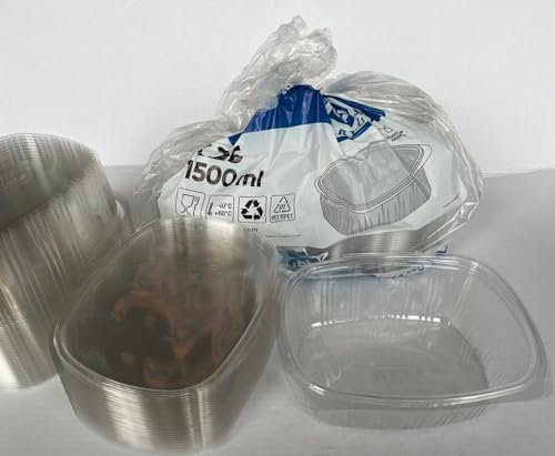 Nicoletti 25 VASCHETTE PER ALIMENTI CONTENITORI CON COPERCHIO ERMETICO IN PET IDEALI PER CIBO FRESCO, RISTORAZIONE, PAUSA PRANZO, CONSERVAZIONE FREEZER CONGELAMENTO (1500 cc (21x16x7))