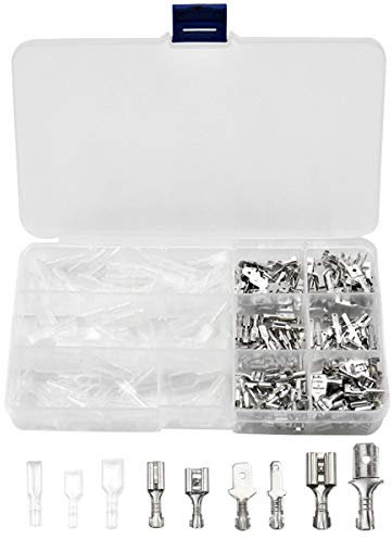 270Pcs Silver Wire Crimp Terminal Block with Insulating Sleeves Kit, 2.8mm 4.8mm 6.3mm Male Female Electrical Wire Spade Connectors, Quick Splice Wiring Connector for Electrical Wire Crimping