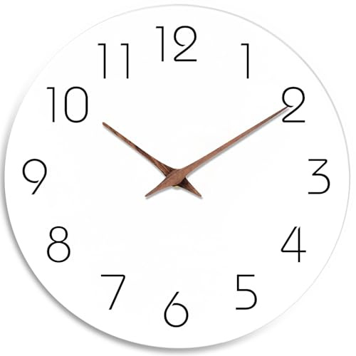 Mosewa Wanduhr – geräuschlose, Nicht tickende Holz-Wanduhren batteriebetrieben – Holz weiß modern Büro einfache minimalistische Uhr dekorativ für Küche, Zuhause, Badezimmer, Wohnzimmer (30.5 cm)