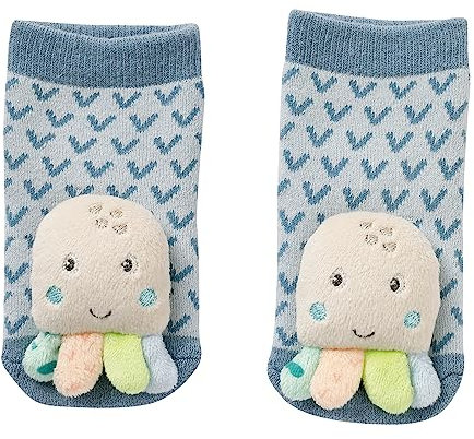 Fehn 054361 Rasselsocken Oktopus – Flauschige Babysocken mit Oktopussen und Rassel – Fördern Motorik & Sinne – Für Babys zwischen 0 und 12 Monaten – Größe: 12 cm