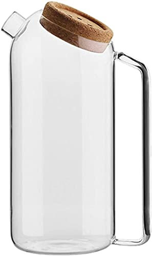 ksamwjf Jarra de Agua Simple Jarra de Vidrio con Tapa de Corcho Tetera de Vidrio Resistente a Altas temperaturas de Gran Capacidad para Jugo, té Helado, Bebida de Bricolaje