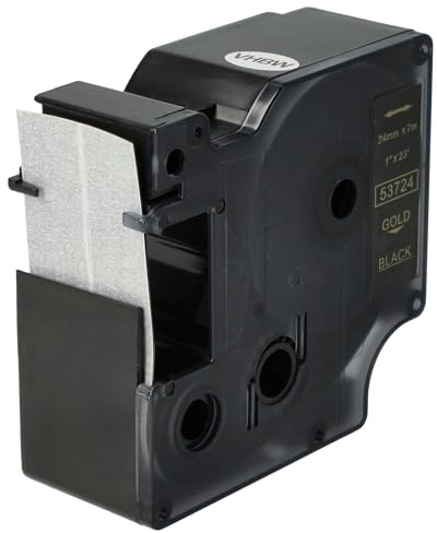 vhbw Schriftband-Kassette Ersatz für Dymo 53724, D1 für Etiketten-Drucker 7m x 24mm Gold auf Schwarz