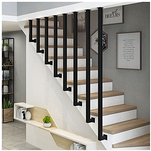 Treppengeländer Wandhandlauf Handläufe für Treppen 1-4FT Treppengeländer mit 1 Wurzel Wandhalterung Industrie Loft Rohr Geländer Metallstange Handgeländer Indoor Outdoor Deck Handlauf, Schwarz