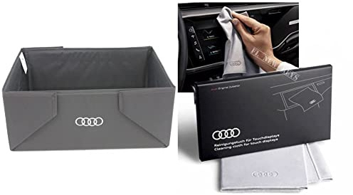 Audi 8U0061109 Kofferraumbox faltbar 47,5x33,5x20 cm & 80A096325 Reinigungstuch für Touchdisplays, Silber, 30x30cm