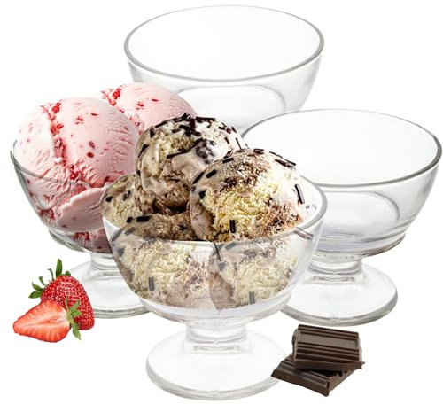 Premier Housewares Set of Four Torta Round Sundae Dishes/Easy to Grip Trifle Bowl Set/Serving Bowls With Footed Base/Clear Glass Bowl Set/Dimensions are W11 x D11 x H9cm/ Weight 1.06.