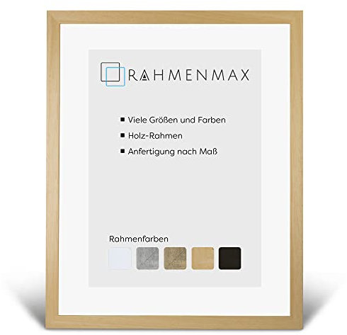RahmenMax® Jersey Bilderrahmen Holz 33x98 cm/Bilderrahmen Maßanfertigung möglich/Posterrahmen/Bilder Rahmen in vielen Farben & Größen/Puzzle Rahmen in Natur mit Acrylglas & weißer Rückwand