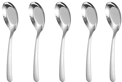 5 Stück Suppenlöffel, Edelstahllöffel, spiegelnde Löffel, Küchen-Servierlöffel, Dessertlöffel, Kaffeelöffel, Eislöffel für Suppe, Reis, Tee, Milch, Kaffee, Dessert (Silber)